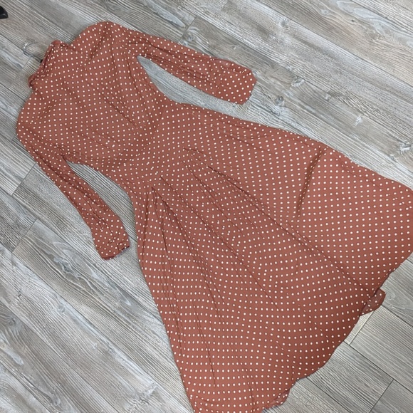 Top Shop Rust Polka Dot Double Split Midi Dress Size 0 - Picture 4 of 6